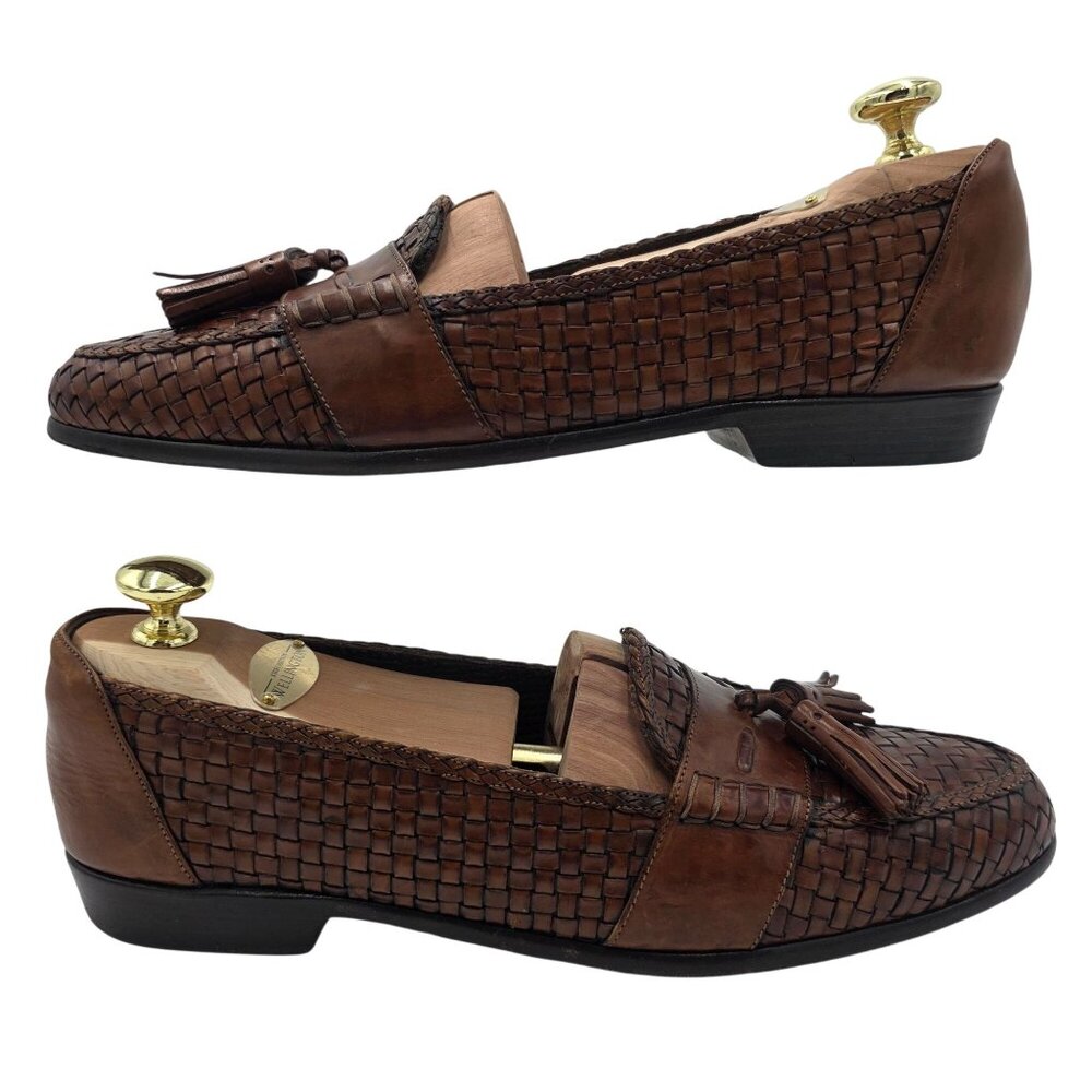 Vintage Bragano Cole Haan Brown Leather Woven Tassel Loafers Mens 9N Dress Shoes - Picture 8 of 11
